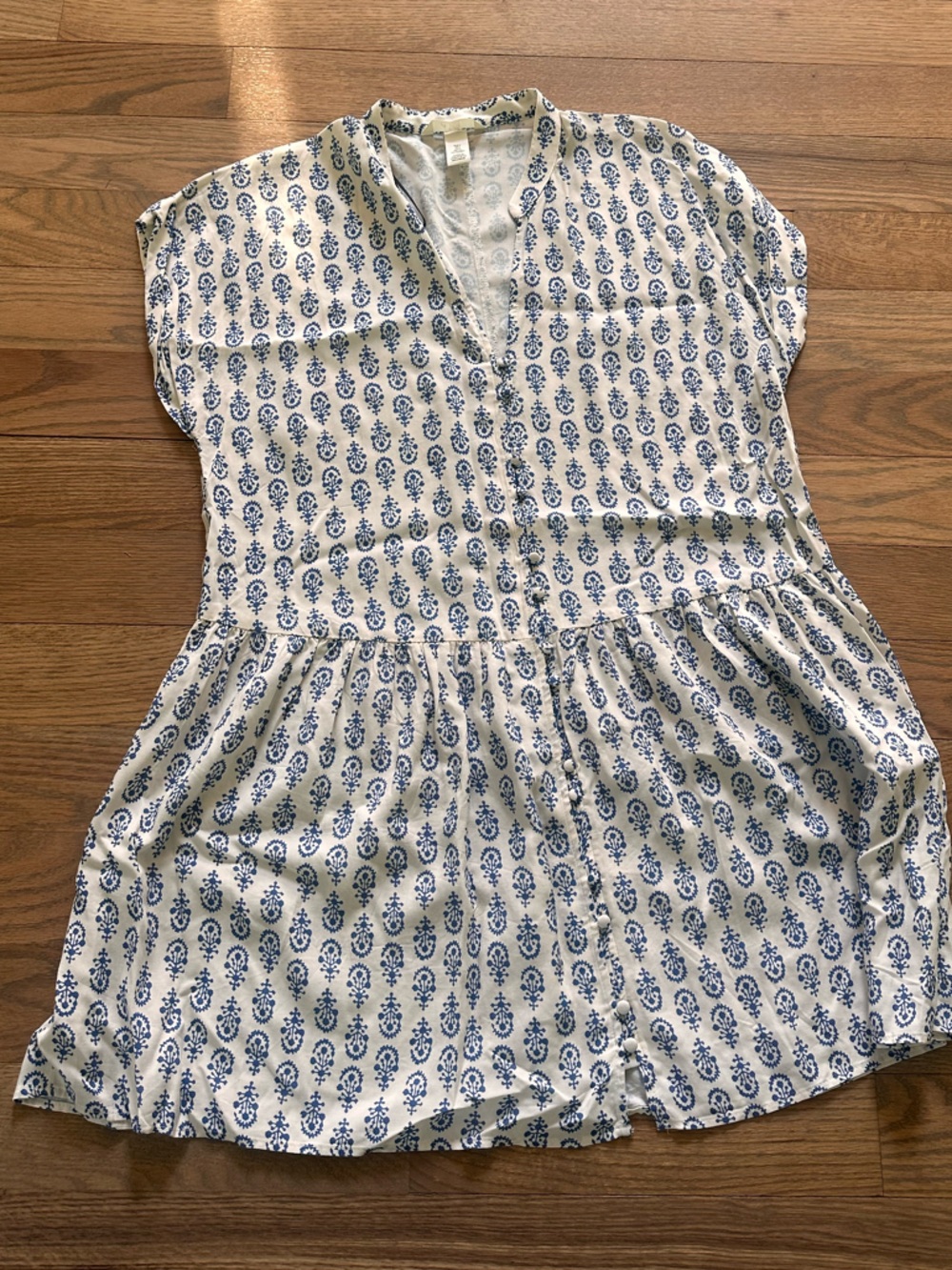 H&M White Sleeveless Midi Dress with Blue Botanical Print
